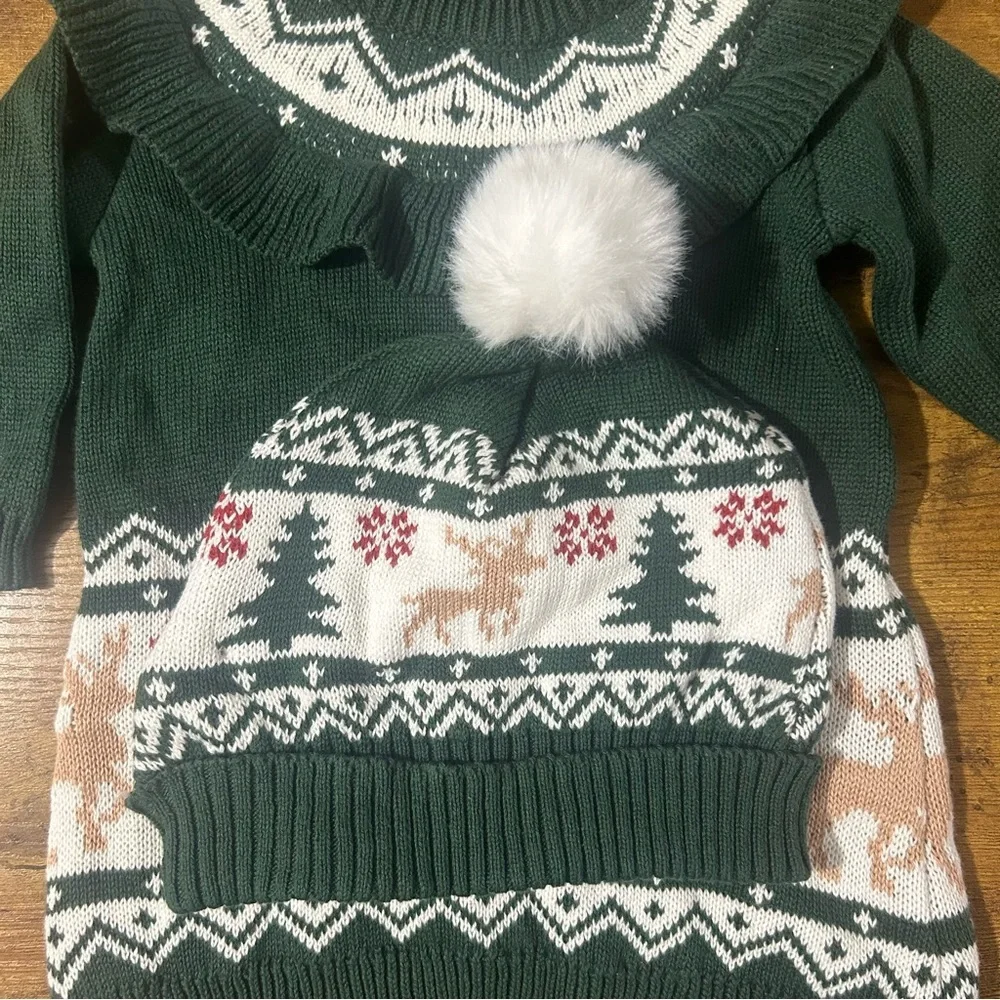 Nicole Miller NY Baby Girl Christmas Knit Sweater Dress  and Hat NEW 3-6 Months